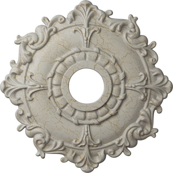Ekena Millwork Riley Ceiling Medallion (Canopies up to 4 5/8"), 18"OD x 3 1/2"ID x 1 1/2"P, Pot of Cream Crackle CM18RLPCC - main